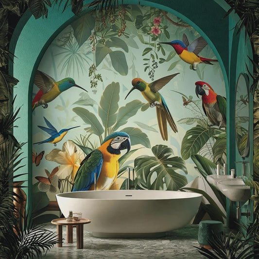 Tropical Parrot Wallpaper Peel and Stick, Jungle Bird Wall Mural Removable Self Adhesive, Renter Friendly Boho Wall Decor