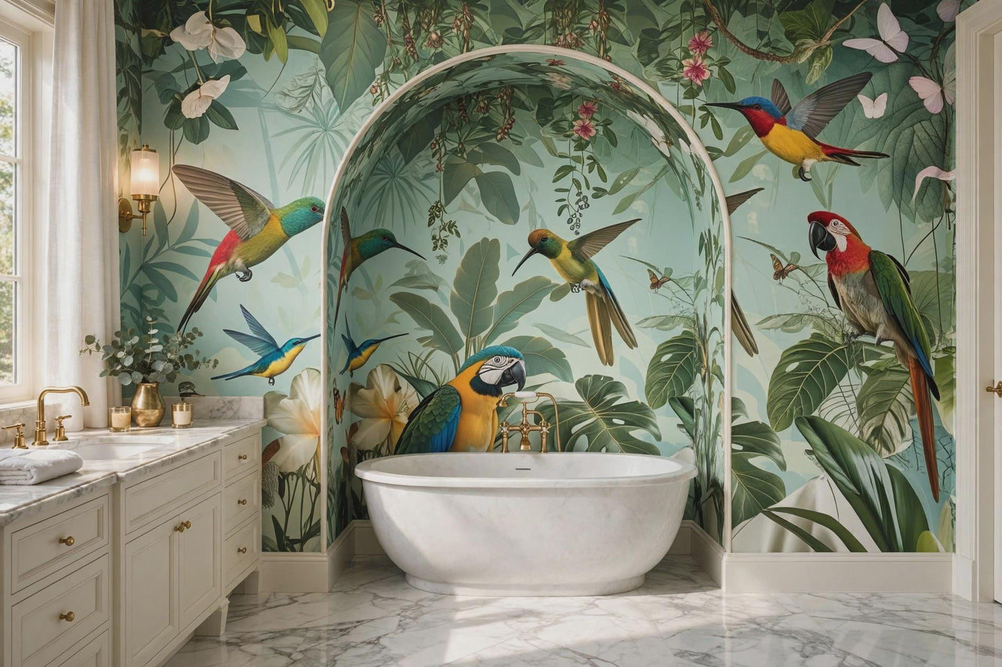 Tropical Parrot Wallpaper Peel and Stick, Jungle Bird Wall Mural Removable Self Adhesive, Renter Friendly Boho Wall Decor
