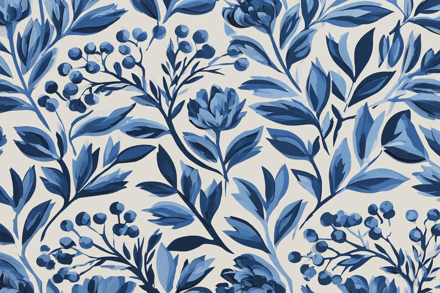 Blue Botanical Peel and Stick Wallpaper | Indigo Floral Removable Wallpaper | Blue Leaf Wall Mural | Vintage Chinoiserie Wallpaper