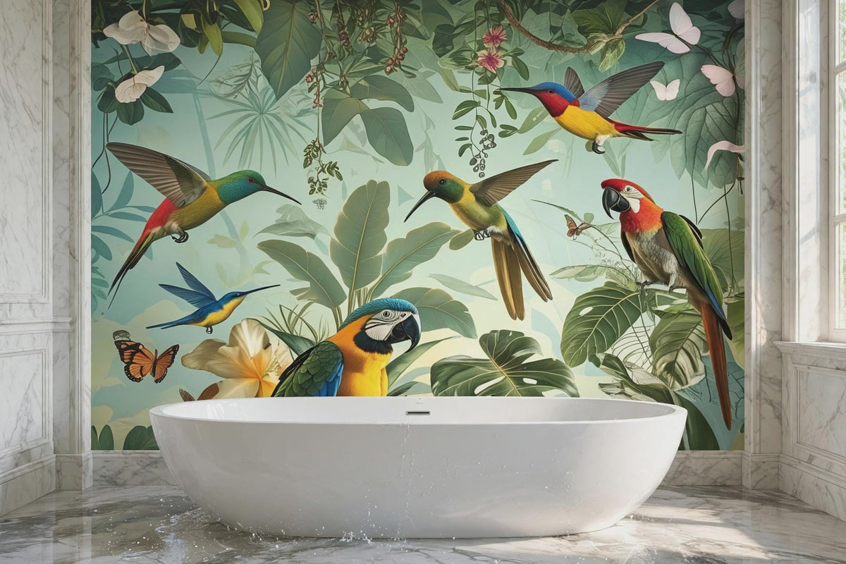 Tropical Parrot Wallpaper Peel and Stick, Jungle Bird Wall Mural Removable Self Adhesive, Renter Friendly Boho Wall Decor