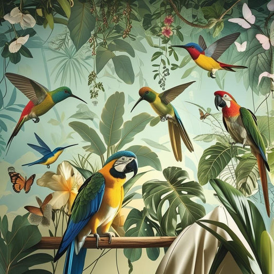 Tropical Parrot Wallpaper Peel and Stick, Jungle Bird Wall Mural Removable Self Adhesive, Renter Friendly Boho Wall Decor